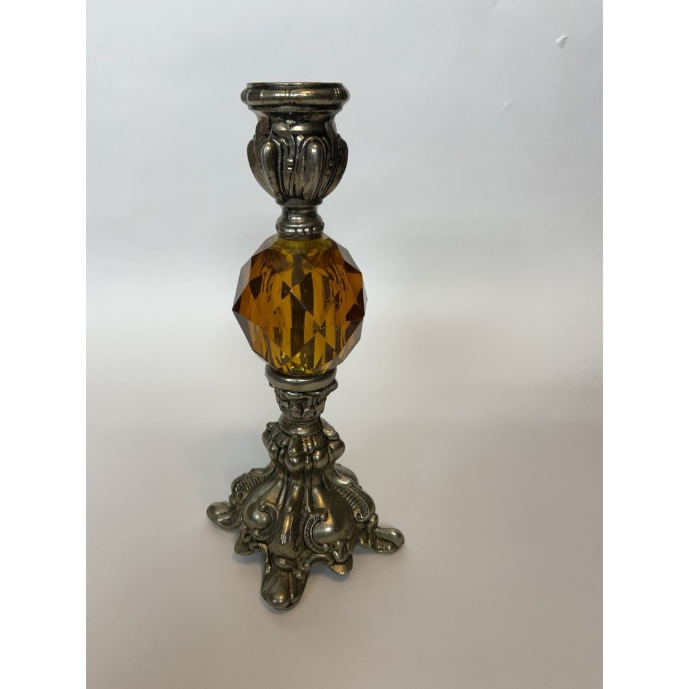 Vintage Candle Holderโ Brass and Amber Lucite Candlestick 8"